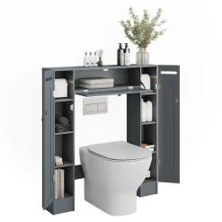 Toilettenschrank Bianco Grau 89 x 99 cm mit 2 Toilettenpapierspendern Vicco