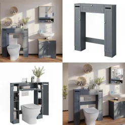 Toilettenschrank Bianco Grau 89 x 99 cm mit 2 Toilettenpapierspendern Vicco