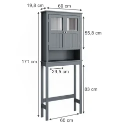 Toilettenschrank Bianco Grau 69 x 171 cm Vicco