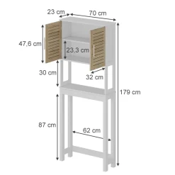 Toilettenschrank Looma Weiß/Eiche 70 x 180 cm mit 2 geschlossenen Fächern Vicco