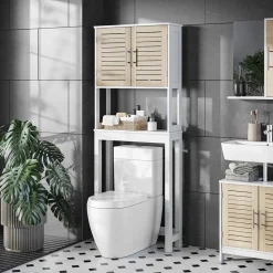 Toilettenschrank Looma Weiß/Eiche 70 x 180 cm mit 2 geschlossenen Fächern Vicco