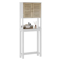 Toilettenschrank Looma Weiß/Eiche 70 x 180 cm mit 2 geschlossenen Fächern Vicco