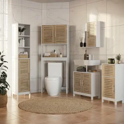 Toilettenschrank Looma Weiß/Eiche 70 x 180 cm mit 2 geschlossenen Fächern Vicco