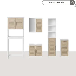 Toilettenschrank Looma Weiß/Eiche 70 x 180 cm mit 2 geschlossenen Fächern Vicco