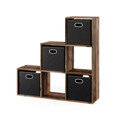 Treppenregal Antikholz 107.2 x 107.8 cm mit 4 Faltboxen Vicco