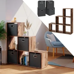 Treppenregal Antikholz 107.2 x 107.8 cm mit 4 Faltboxen Vicco