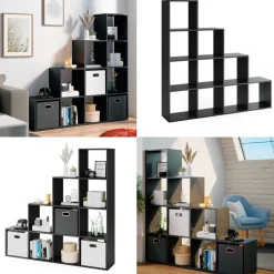 Treppenregal Schwarz 142.5 x 140 cm Vicco