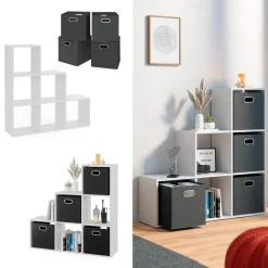 Treppenregal Weiß 107.2 x 107.8 cm mit Faltboxen opt.3 Vicco