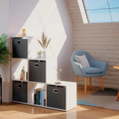 Treppenregal Weiß 107.2 x 107.8 cm mit Faltboxen opt.3 Vicco