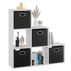 Treppenregal Weiß 107.2 x 107.8 cm mit Faltboxen opt.3 Vicco