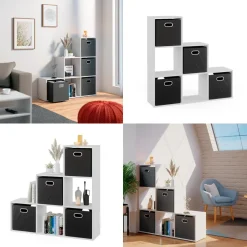 Treppenregal Weiß 107.2 x 107.8 cm mit Faltboxen opt.3 Vicco