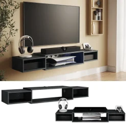 TV-Schrank Nordic Schwarz Beton 139.7 x 20.3 cm mit offenen Regalen Vicco