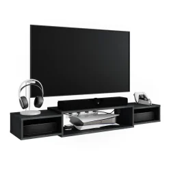 TV-Schrank Nordic Schwarz Beton 139.7 x 20.3 cm mit offenen Regalen Vicco