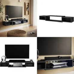 TV-Schrank Nordic Schwarz Beton 139.7 x 20.3 cm mit offenen Regalen Vicco