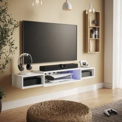 TV-Schrank Nordic Weiß 139.7 x 20.3 cm mit offenen Regalen Vicco