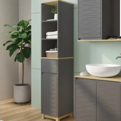 Vicco Badezimmermöbel Anthrazit Livia 30x151x30 cm - Der Badezimmerhochschrank, Nutzt den Raum über der Toilette clever aus