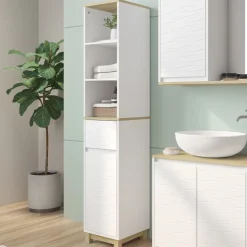 Vicco Badezimmermöbel Weiß Livia 30x151x30 cm - Badezimmerschrank, Nutzt den Raum über der Toilette clever aus