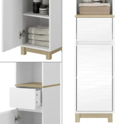 Vicco Badezimmermöbel Weiß Livia 30x151x30 cm - Badezimmerschrank, Nutzt den Raum über der Toilette clever aus