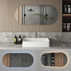 Vicco Badezimmerspiegel, Badspiegel, Weiß, 110 x 50 cm mit LED Beleuchtung