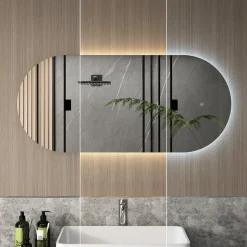 Vicco Badezimmerspiegel, Badspiegel, Weiß, 110 x 50 cm mit LED Beleuchtung