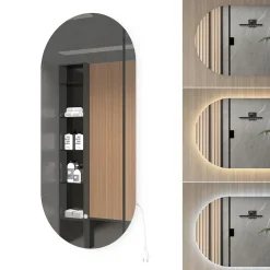 Vicco Badezimmerspiegel, Badspiegel, Weiß, 110 x 50 cm mit LED Beleuchtung