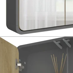 Vicco Badezimmerspiegelschrank Anthrazit/Eiche Arla 60x60x12 cm - Badezimmerspiegelschrank mit Spiegel, Viel Stauraum für Handtücher, Kosmetik & Pflegeprodukte