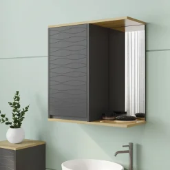 Vicco Badezimmerspiegelschrank Anthrazit Livia 60x63x24 cm - Badezimmerspiegelschrank mit Spiegel, Nutzt den Raum über der Toilette clever aus
