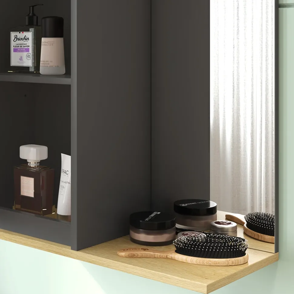 Vicco Badezimmerspiegelschrank Anthrazit Livia 60x63x24 cm - Badezimmerspiegelschrank mit Spiegel, Nutzt den Raum über der Toilette clever aus