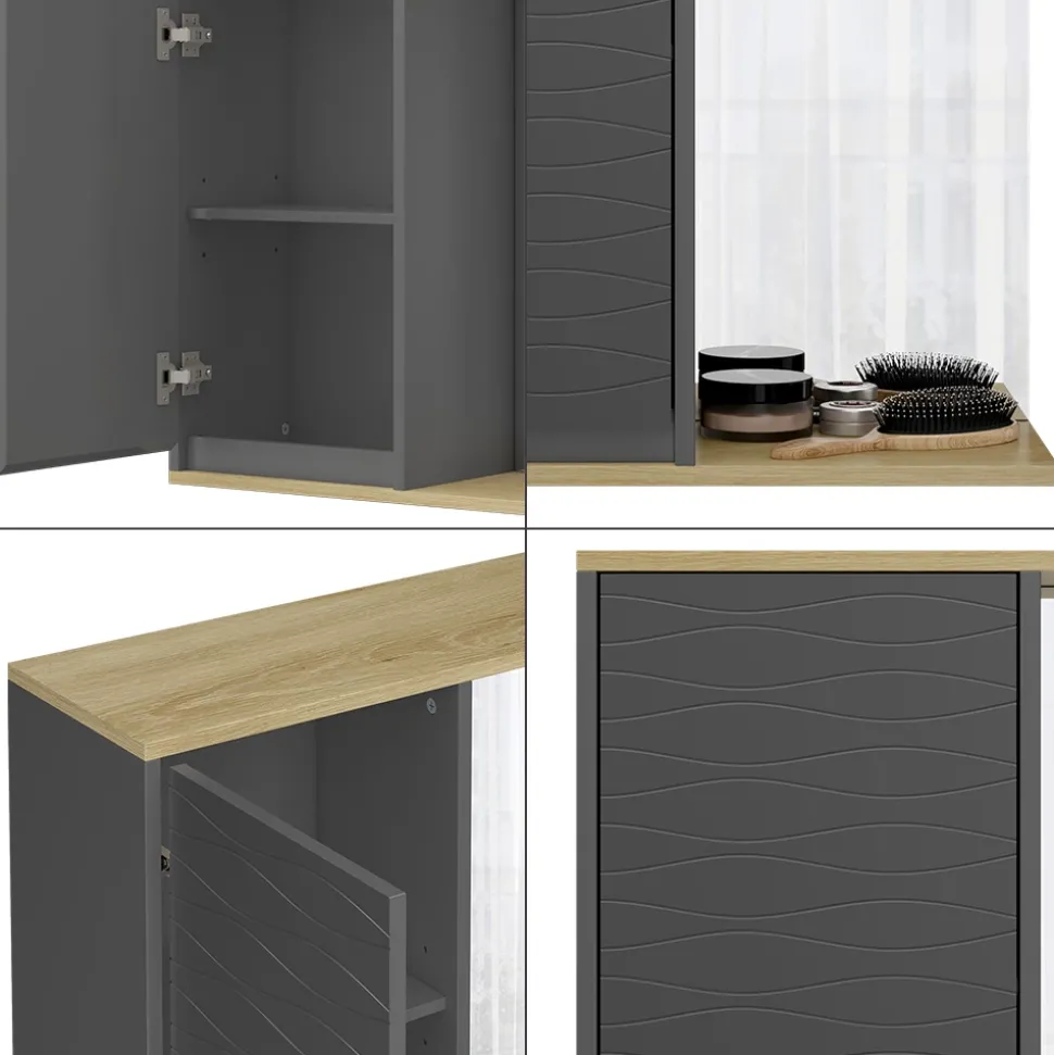 Vicco Badezimmerspiegelschrank Anthrazit Livia 60x63x24 cm - Badezimmerspiegelschrank mit Spiegel, Nutzt den Raum über der Toilette clever aus