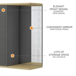 Vicco Badezimmerspiegelschrank Anthrazit Livia 60x63x24 cm - Badezimmerspiegelschrank mit Spiegel, Nutzt den Raum über der Toilette clever aus