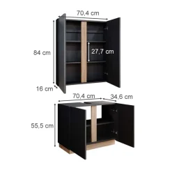 Vicco Badmöbel-Set Anthrazit Gloria, bestehend aus Badezimmerspiegel, Waschbeckenunterschrank - Unterschrank- und Hängeschrank-Kombination