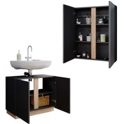 Vicco Badmöbel-Set Anthrazit Gloria, bestehend aus Badezimmerspiegel, Waschbeckenunterschrank - Unterschrank- und Hängeschrank-Kombination