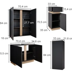 Vicco Badmöbel-Set Anthrazit Gloria, bestehend aus Bad Spiegelschrank, Waschbeckenunterschrank, Midischrank, Hängeschrank - Unterschrank- und Hängeschrank-Kombination