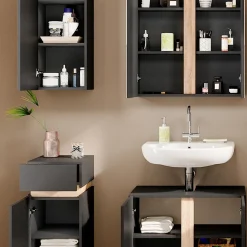 Vicco Badmöbel-Set Anthrazit Gloria, bestehend aus Bad Spiegelschrank, Waschbeckenunterschrank, Midischrank, Hängeschrank - Unterschrank- und Hängeschrank-Kombination