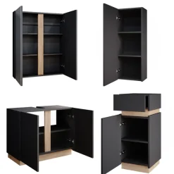 Vicco Badmöbel-Set Anthrazit Gloria, bestehend aus Bad Spiegelschrank, Waschbeckenunterschrank, Midischrank, Hängeschrank - Unterschrank- und Hängeschrank-Kombination