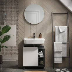 Vicco Badmöbel-Set Anthrazit/Weiß Karen, bestehend aus Badezimmerspiegel, Waschbeckenunterschrank - Offene und geschlossene Fächer für flexible Aufbewahrung