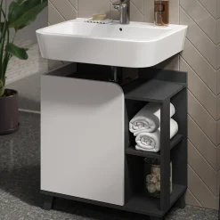 Vicco Badmöbel-Set Anthrazit/Weiß Karen, bestehend aus Badezimmerspiegel, Waschbeckenunterschrank - Offene und geschlossene Fächer für flexible Aufbewahrung