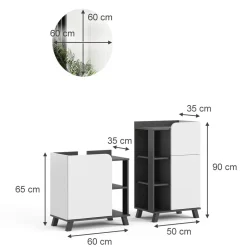 Vicco Badmöbel-Set Anthrazit/Weiß Karen, bestehend aus Bad Spiegelschrank, Waschbeckenunterschrank, Midischrank - Offene und geschlossene Fächer für flexible Aufbewahrung