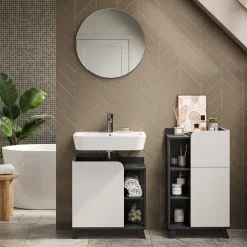 Vicco Badmöbel-Set Anthrazit/Weiß Karen, bestehend aus Bad Spiegelschrank, Waschbeckenunterschrank, Midischrank - Offene und geschlossene Fächer für flexible Aufbewahrung