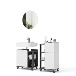 Vicco Badmöbel-Set Anthrazit/Weiß Karen, bestehend aus Bad Spiegelschrank, Waschbeckenunterschrank, Midischrank - Offene und geschlossene Fächer für flexible Aufbewahrung