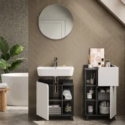 Vicco Badmöbel-Set Anthrazit/Weiß Karen, bestehend aus Bad Spiegelschrank, Waschbeckenunterschrank, Midischrank - Offene und geschlossene Fächer für flexible Aufbewahrung
