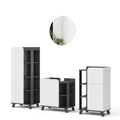 Vicco Badmöbel-Set Anthrazit/Weiß Karen, bestehend aus Bad Spiegelschrank, Waschbeckenunterschrank, Midischrank, Hängeschrank - Offene und geschlossene Fächer für flexible Aufbewahrung