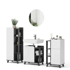 Vicco Badmöbel-Set Anthrazit/Weiß Karen, bestehend aus Bad Spiegelschrank, Waschbeckenunterschrank, Midischrank, Hängeschrank - Offene und geschlossene Fächer für flexible Aufbewahrung