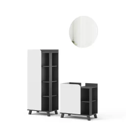 Vicco Badmöbel-Set Anthrazit/Weiß Karen, bestehend aus Bad Spiegelschrank, Waschbeckenunterschrank, Hochschrank - Offene und geschlossene Fächer für flexible Aufbewahrung
