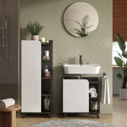 Vicco Badmöbel-Set Anthrazit/Weiß Karen, bestehend aus Bad Spiegelschrank, Waschbeckenunterschrank, Hochschrank - Offene und geschlossene Fächer für flexible Aufbewahrung