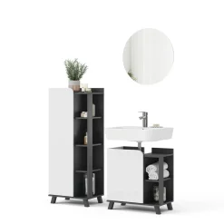 Vicco Badmöbel-Set Anthrazit/Weiß Karen, bestehend aus Bad Spiegelschrank, Waschbeckenunterschrank, Hochschrank - Offene und geschlossene Fächer für flexible Aufbewahrung