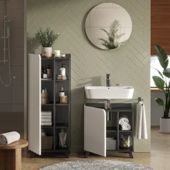 Vicco Badmöbel-Set Anthrazit/Weiß Karen, bestehend aus Bad Spiegelschrank, Waschbeckenunterschrank, Hochschrank - Offene und geschlossene Fächer für flexible Aufbewahrung