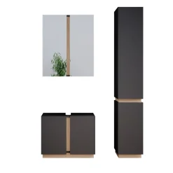 Vicco Badmöbel-Set Anthrazit Gloria, bestehend aus Bad Spiegelschrank, Waschbeckenunterschrank, Hochschrank - Unterschrank- und Hängeschrank-Kombination