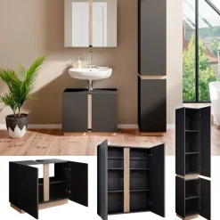 Vicco Badmöbel-Set Anthrazit Gloria, bestehend aus Bad Spiegelschrank, Waschbeckenunterschrank, Hochschrank - Unterschrank- und Hängeschrank-Kombination