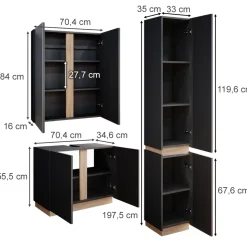 Vicco Badmöbel-Set Anthrazit Gloria, bestehend aus Bad Spiegelschrank, Waschbeckenunterschrank, Hochschrank - Unterschrank- und Hängeschrank-Kombination